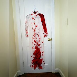 Vintage cheongsam sheer dress Romantic Red And White Pattern
